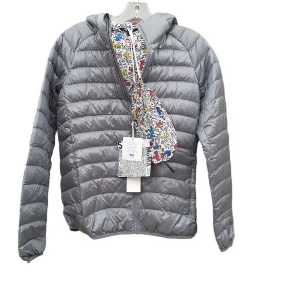Keith Haring Art Puffer Jacket UNIQLO SPRZ NY MoMa Ultra Light Down Silver XXS